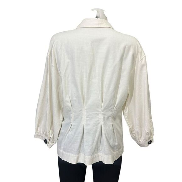 Free People Classic Chic Buttoned Collar Cream Top Cinched waist sz L Slimming - Picture 5 of 9